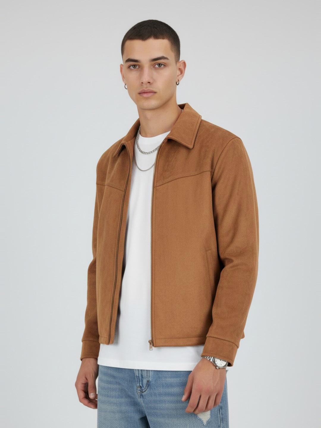 glitchez Relaxed Suede Finish Bomber Jacket - Image 1
