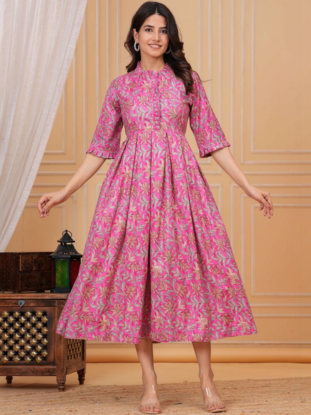 Buy Meeranshi Floral Print A-Line Midi Dress - Dresses for Women