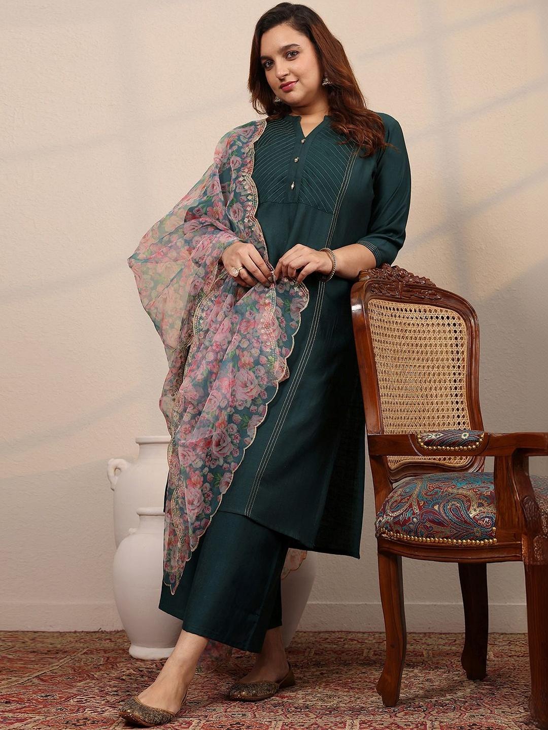 Buy Extra Love By Libas Plus Size Floral Embroidered Kurta with