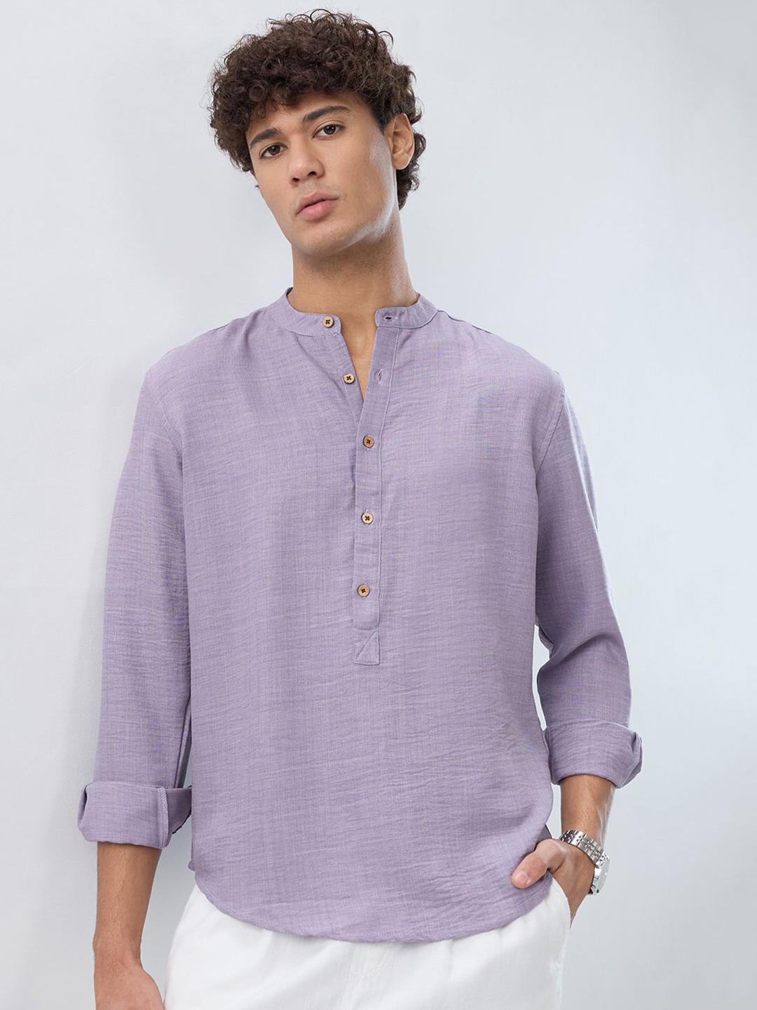 HERE&NOW Band Collar Roll-Up Sleeves Straight Kurta