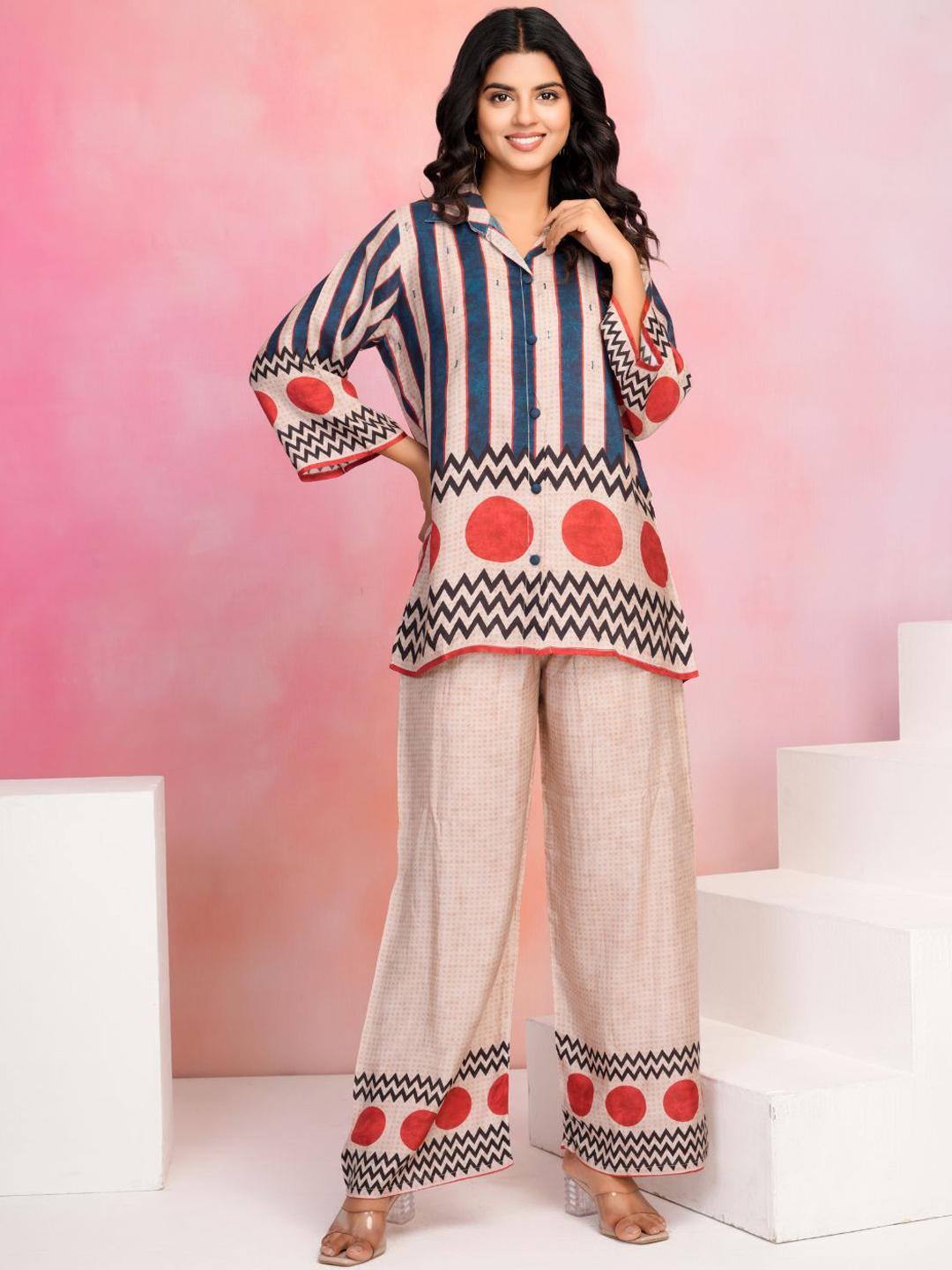 Buy Kaftanize Polka Stripes Top & Trouser Co-Ord Set - Co-Ords for