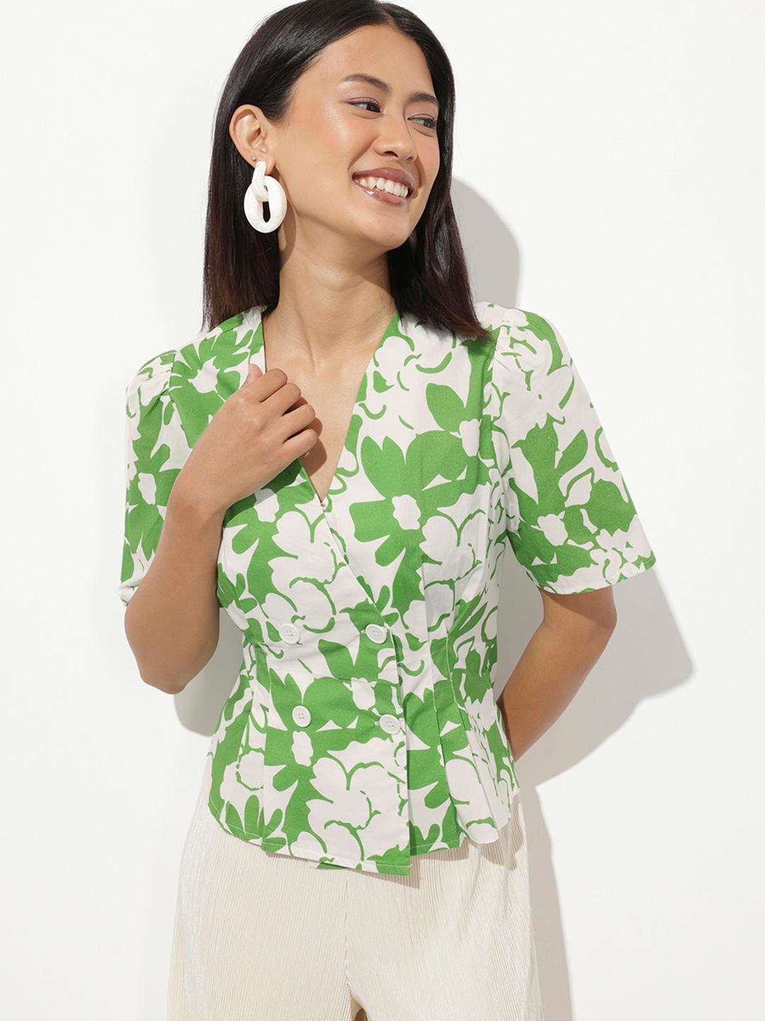 Felice ✨ Buy glitchez Floral Print Pure Cotton Button-Down Wrap Top - Tops