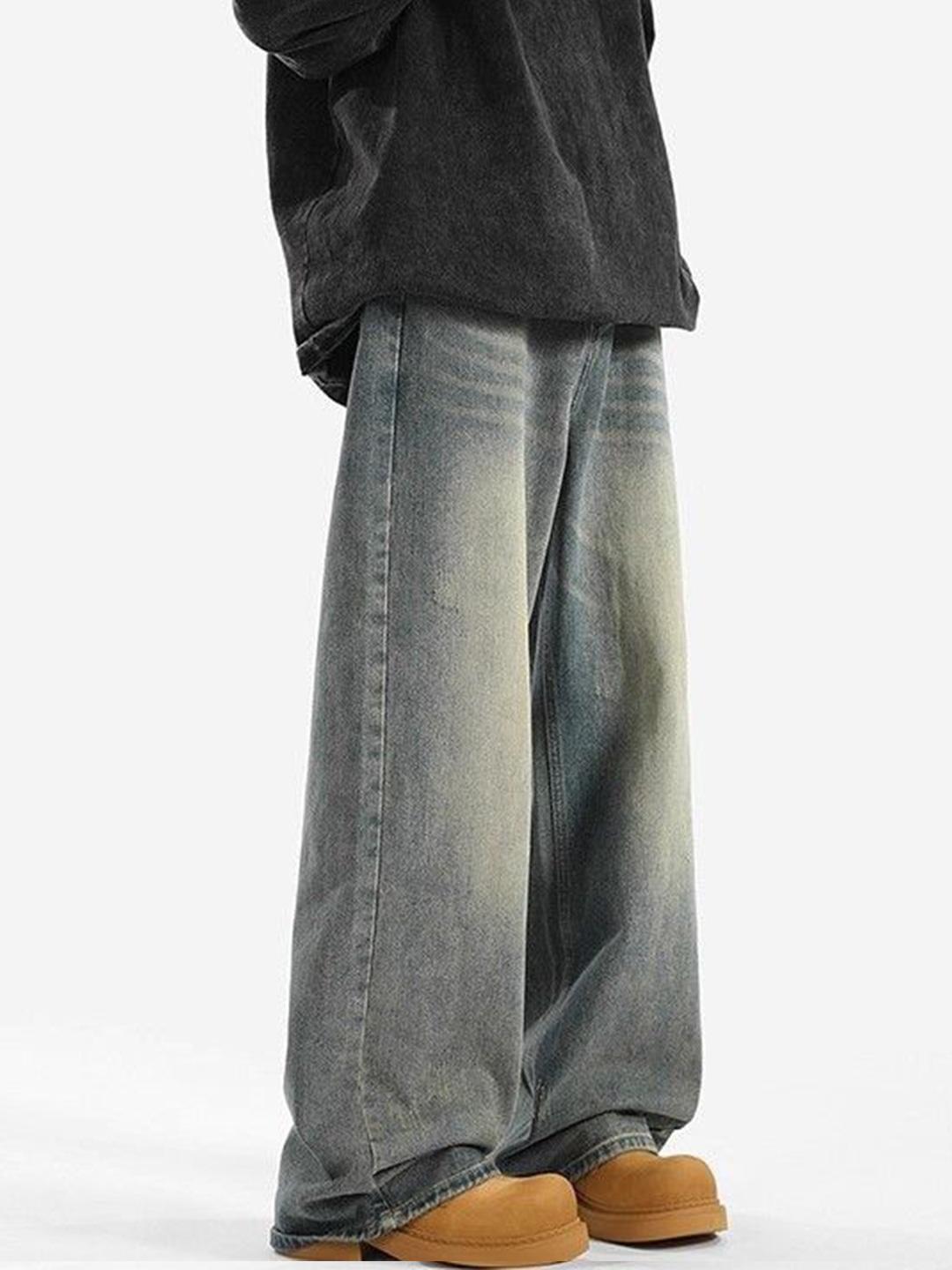 StyleCast Men Wide Leg High-Rise Heavy Fade Cotton Jeans