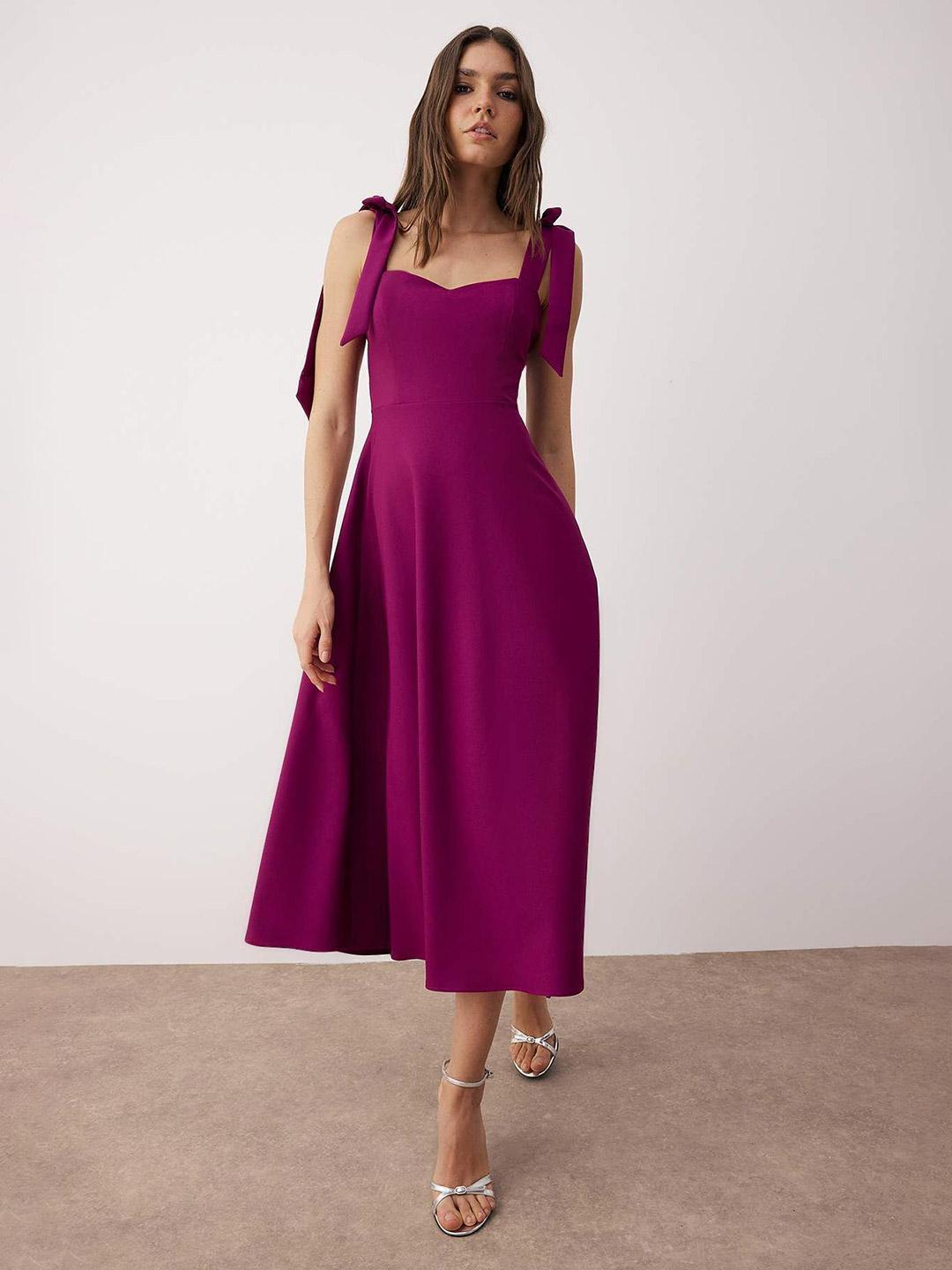Trendyol Tie-Up Shoulder Straps Fit & Flare Midi Dress