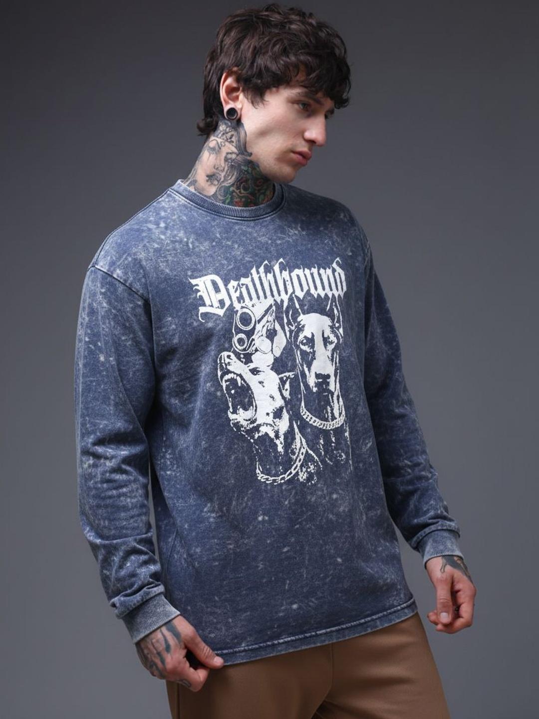 MADSTO Men Graphic Printed Acid Wash Cotton Oversized T-shirt