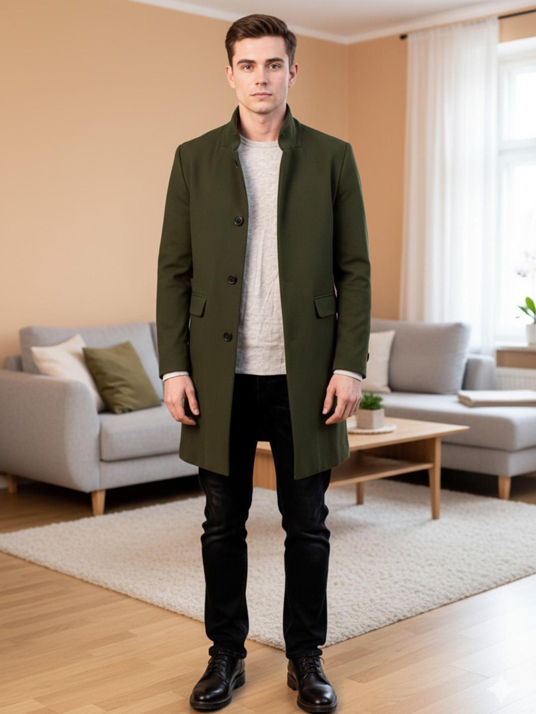 Buy Mast & Harbour Men Solid Stand Collar Long Sleeves Open Front
