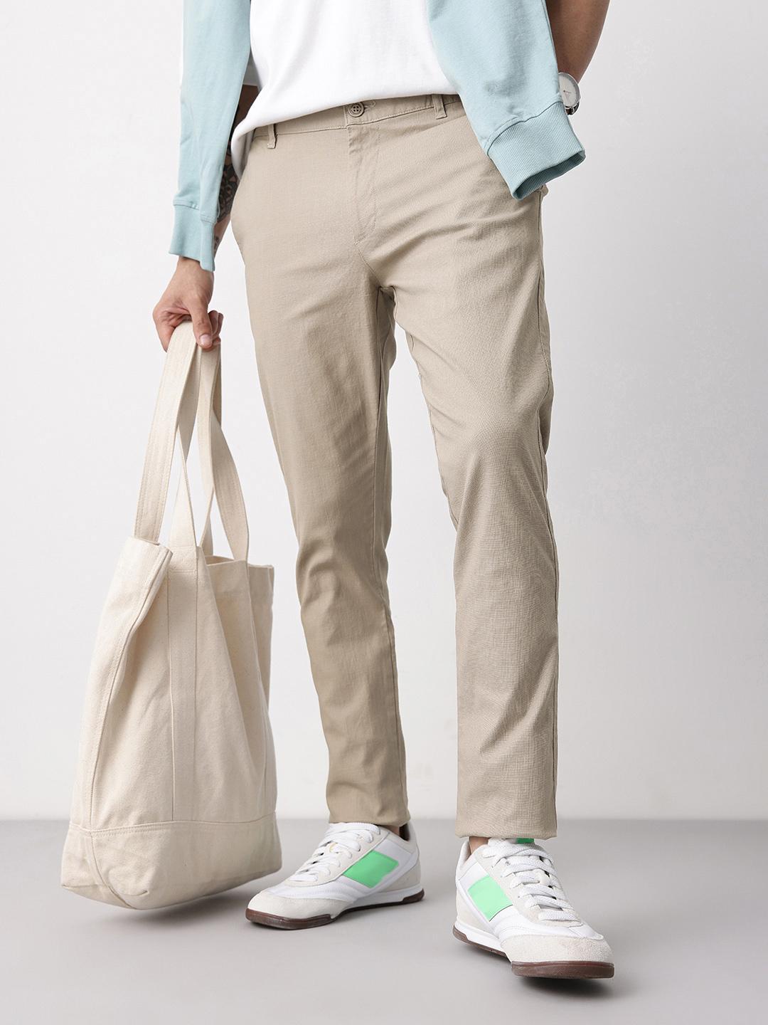 Mast & Harbour Men Cotton Linen Chinos Trousers - Image 1