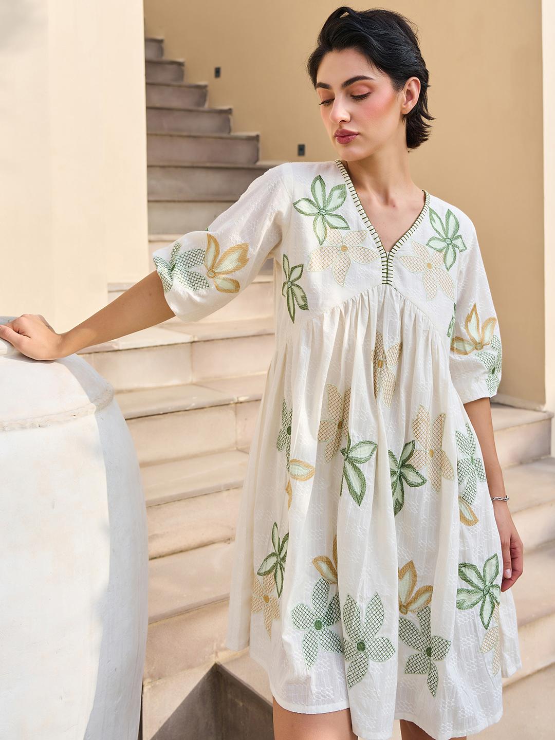 Buy ZUMMER Women Floral Embroidered A-Line Dress - Dresses for