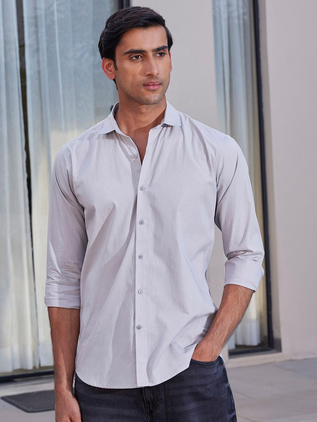 てよ　1206045 Buy Zeyo Men Relaxed Fit Solid Cutaway Collar Cotton Casual Shirt