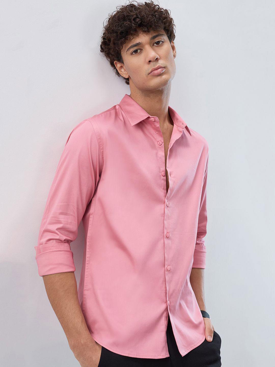HERE&NOW Men Solid Spread Collar Cotton Casual Shirt - Image 1