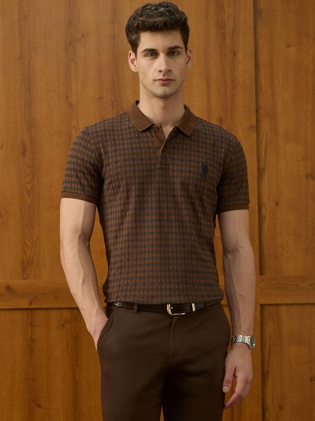 U.S. Polo Assn. Men Checked Polo Collar T-shirt - Image 1
