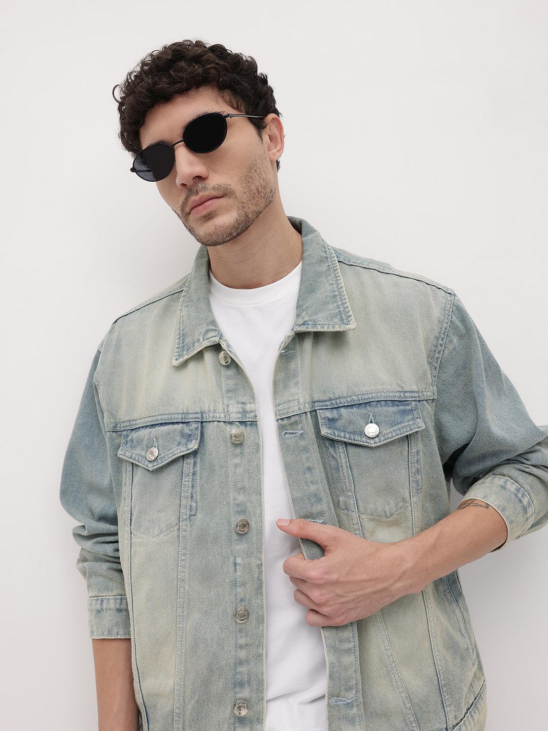 Roadster Life Co. Washed Pure Cotton Denim Jacket, Blue