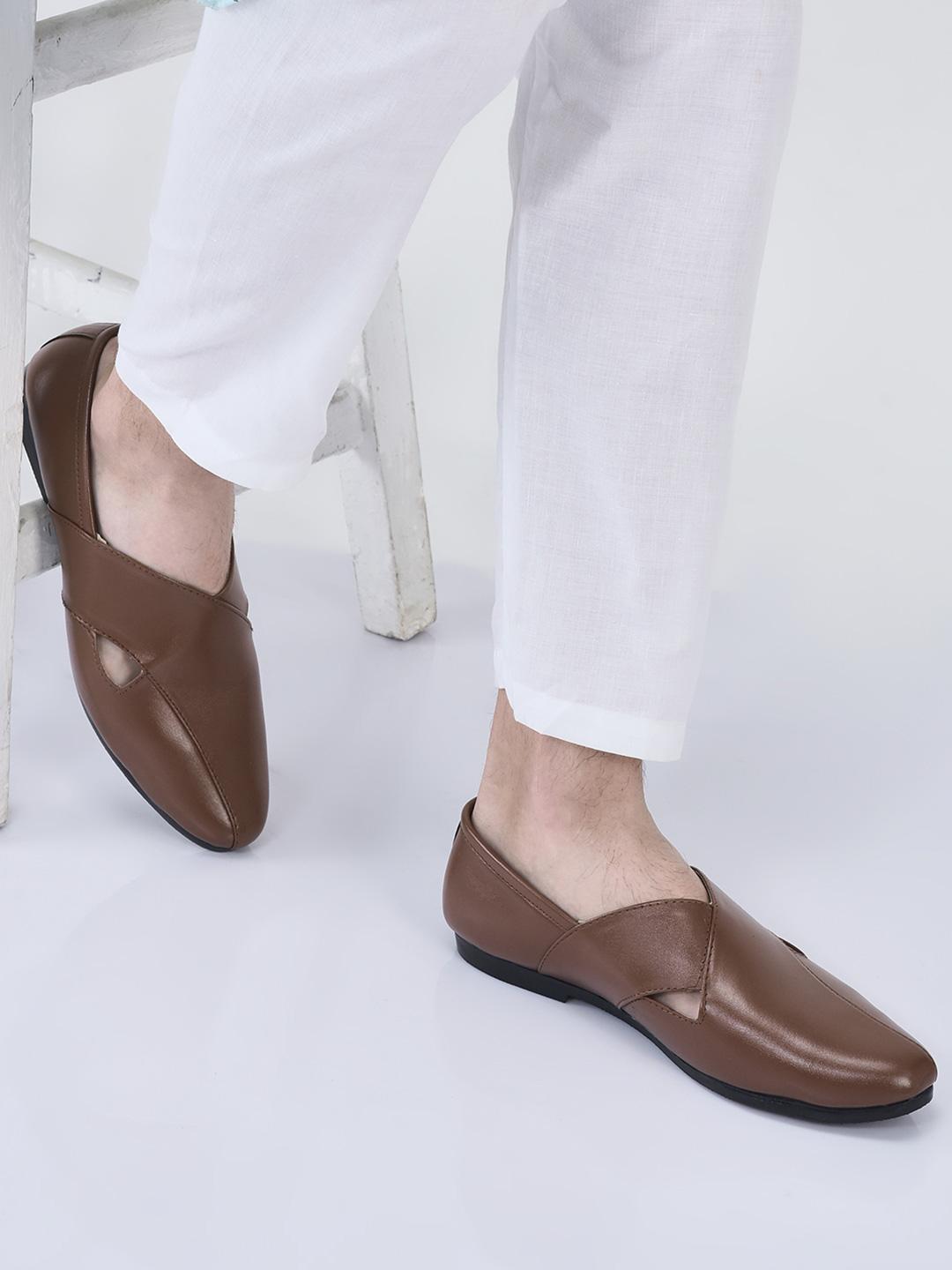 Buy FAUSTO Men PU Brown Solid Mojaris - Casual Shoes for Men