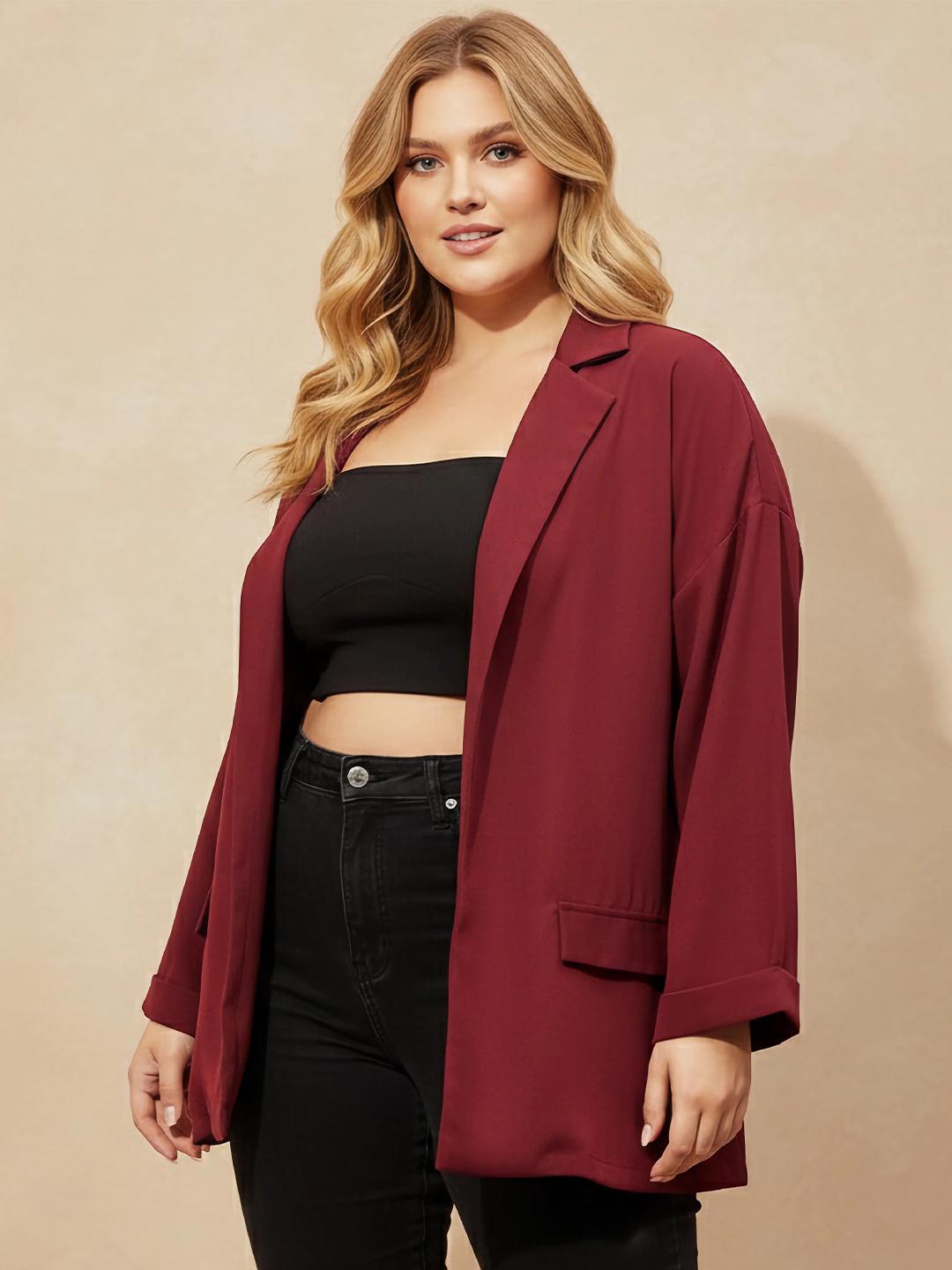 Berrylush Curve Plus Size Notched Lapel Comfort-Fit Single Breasted Blazer