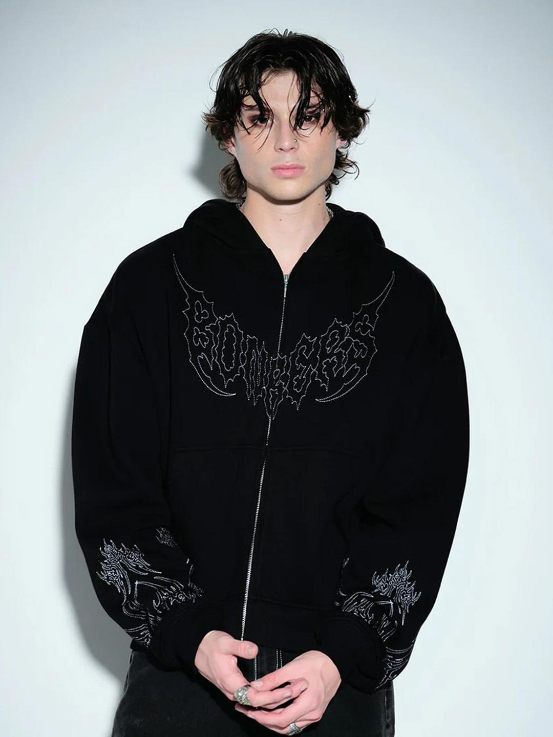 Buy Bonkers Corner Men Embroidered Hooded Zipper Cotton Open Front