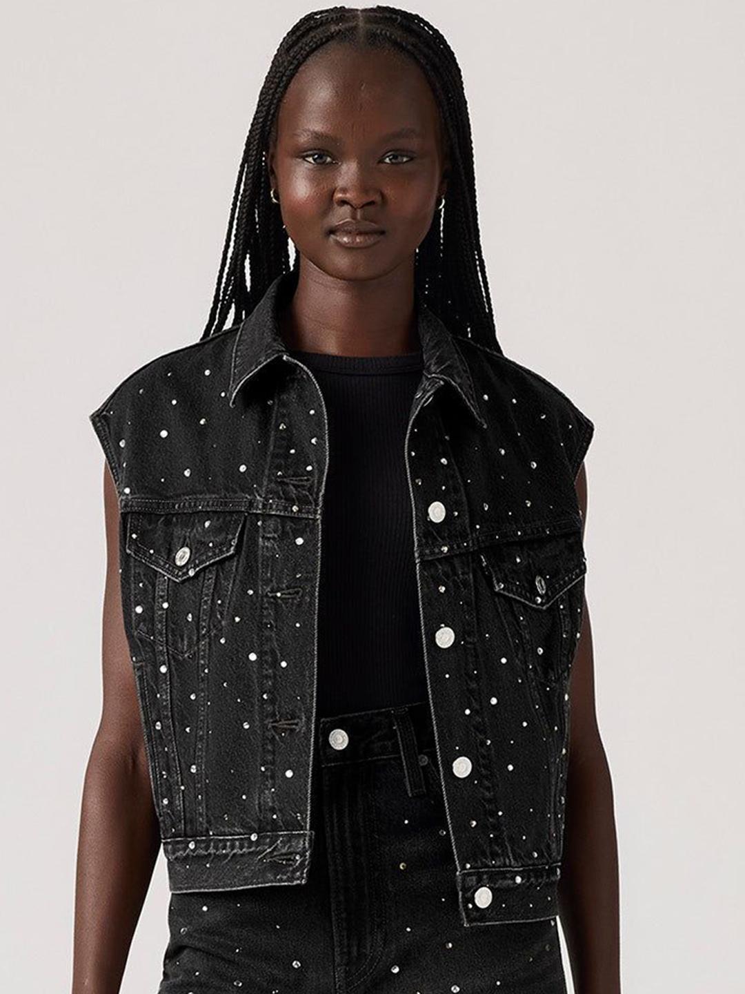 トップス 90s levis black denim vest jacket y2k Buy Levis Women's Shrunken '90s Trucker Vest - Jackets for Women