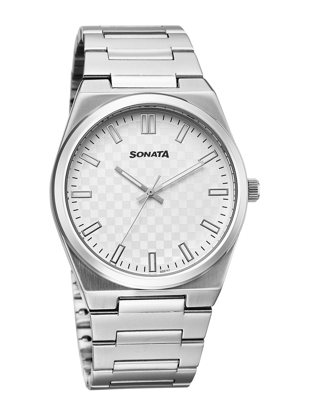 Sonata Men Round Dial & Bracelet Style Straps Analogue Watch 77200SM02 - Image 1