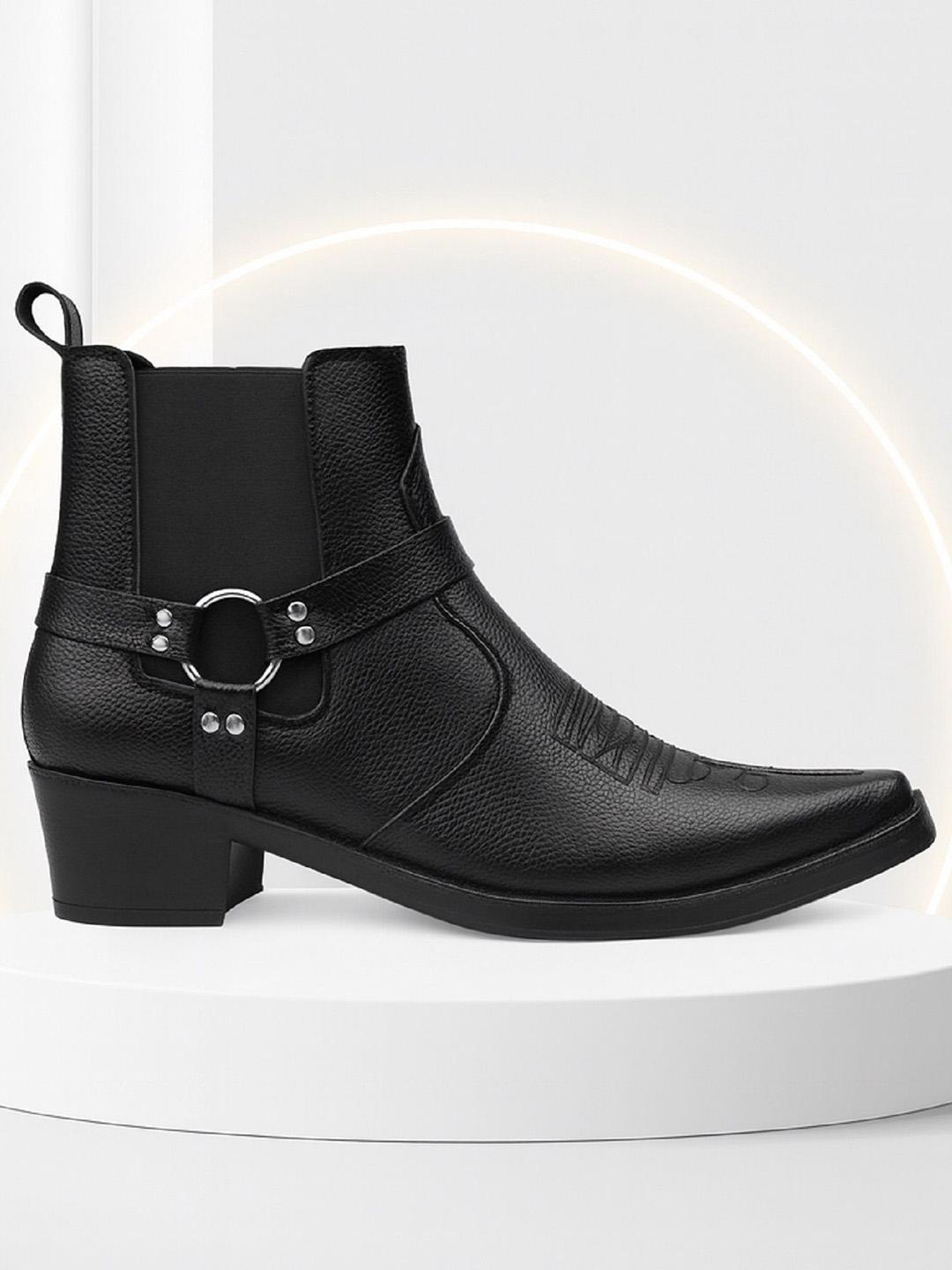 Bxxy Men Woven Design Square Toe Mid-Top Chelsea Boots - Image 1