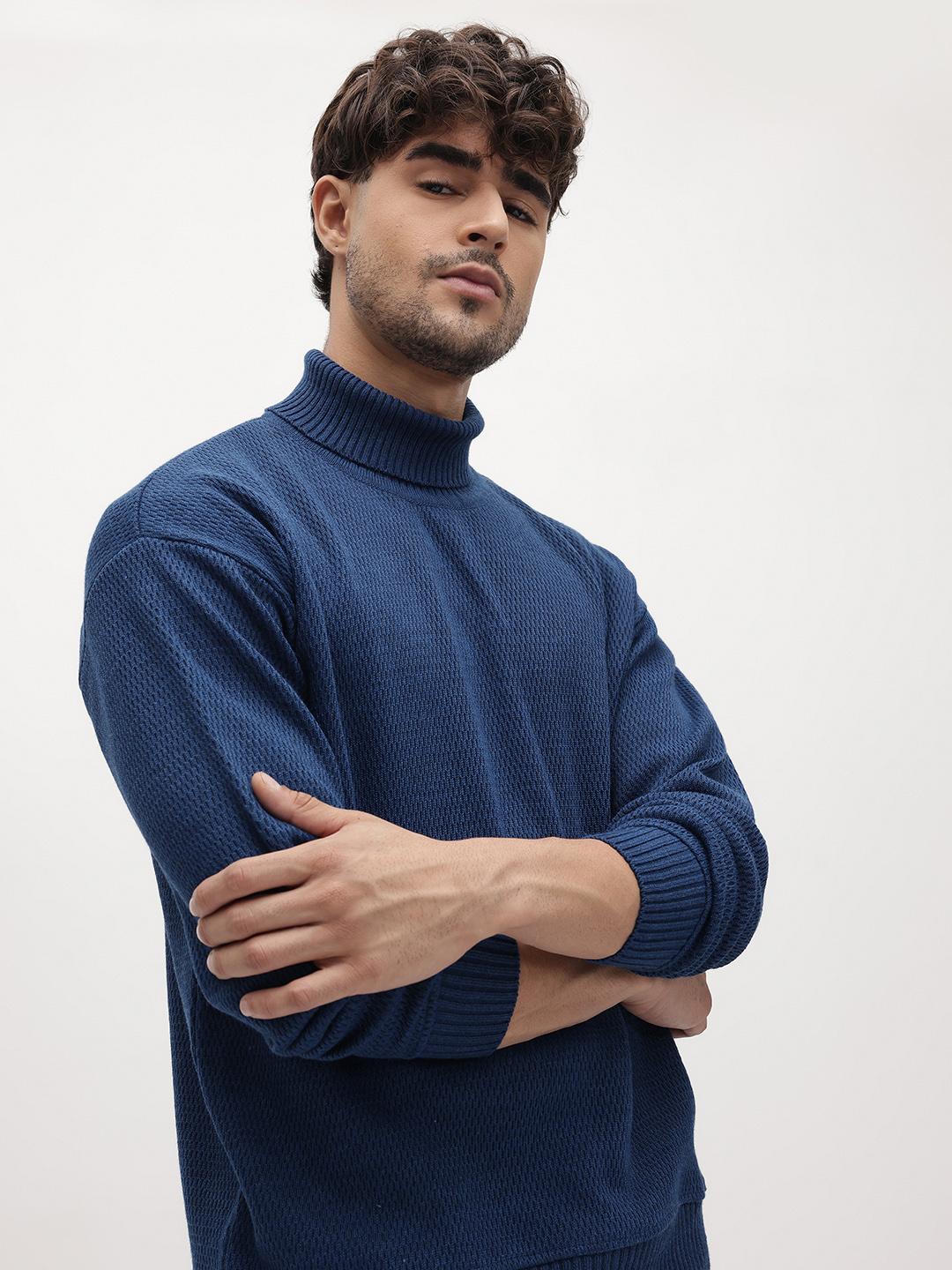 The Roadster Life Co. Geometric Self Design Turtle Neck Pullover - Image 1