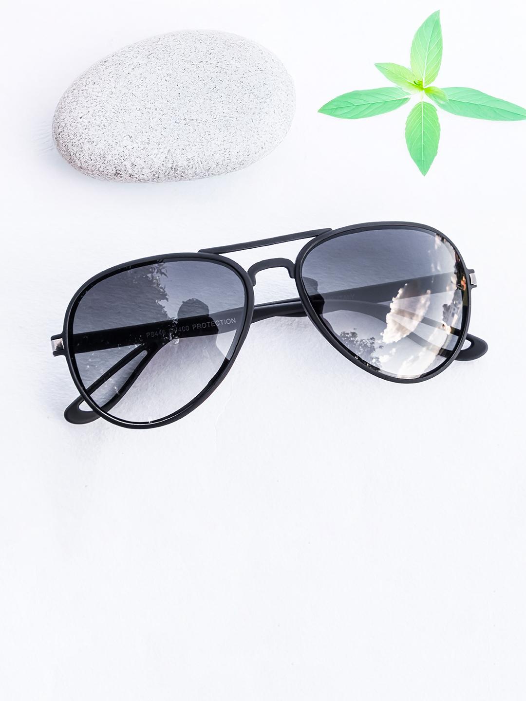 Buy Jiebo Unisex Black Lens & Black Aviator Sunglasses with