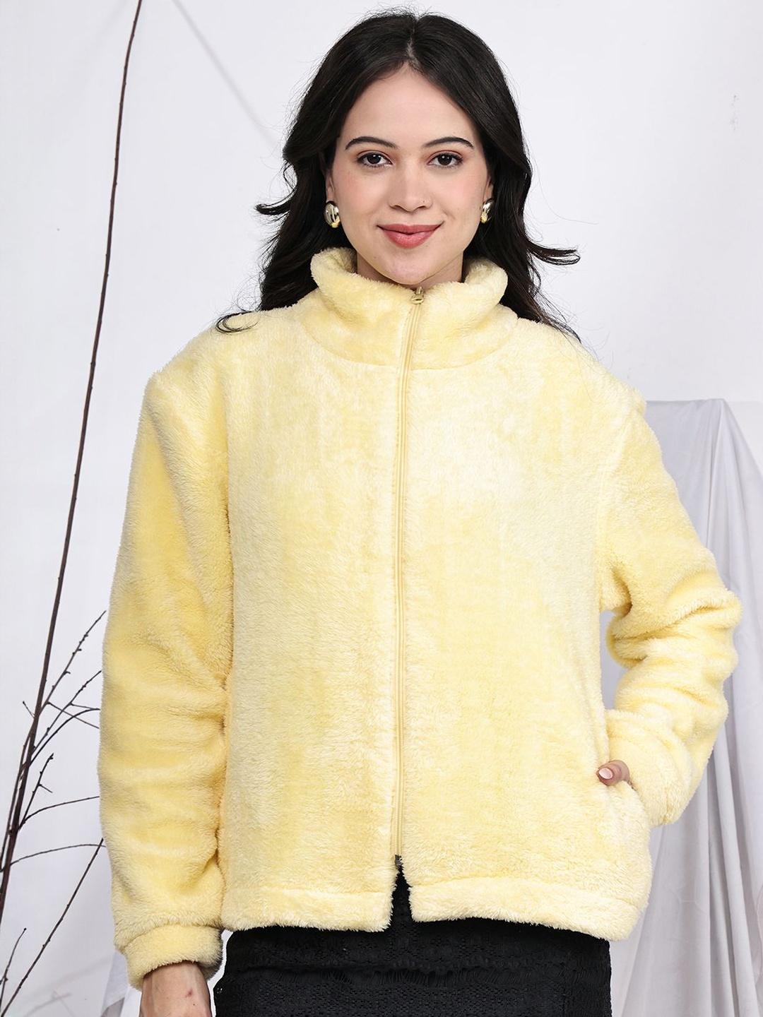 Buy JAKANARY Women Solid Mock Collar Lightweight Sherpa Jacket