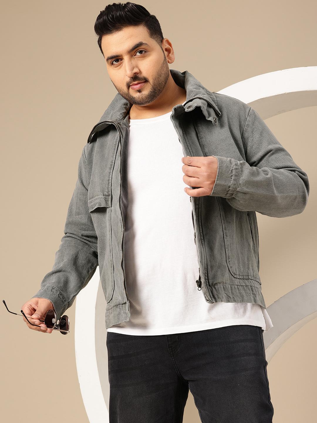 Buy Sztori Plus Size Mock Collar Denim Jacket - Jackets for Men