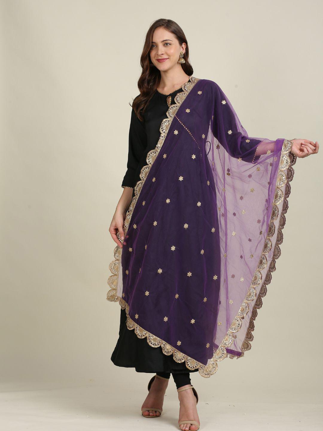 Dupatta Bazaar Women Ethnic Motifs Sequinned Embroidered Net Scallop Border Dupatta