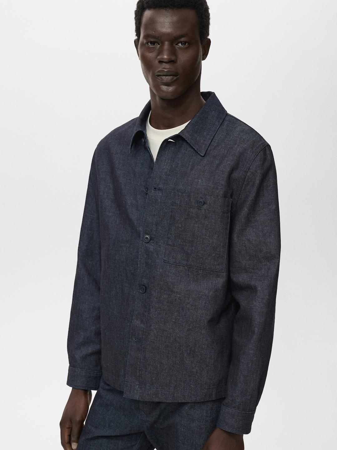 MANGO MAN MANGO Chest Pocket Detail Denim Shacket (Blue)