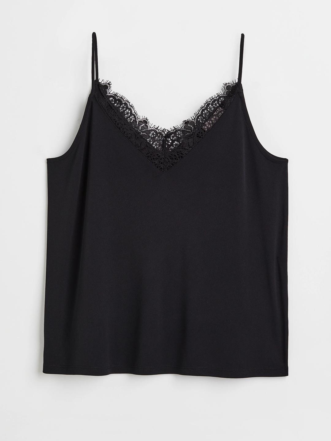 Buy H&M Women Black Lace-Trimmed Cami Top - Tops for Women