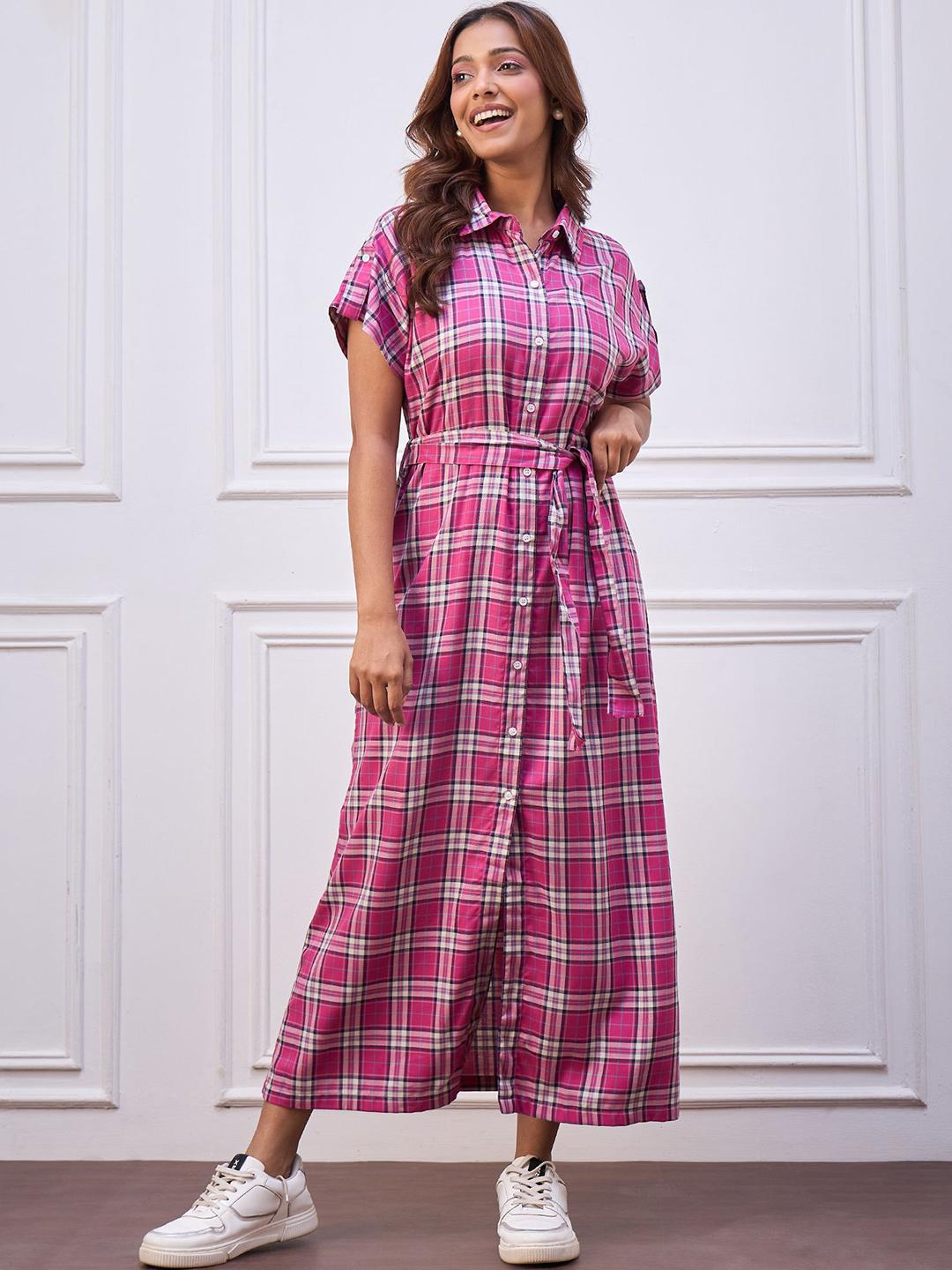Buy Chemistry Women Checked Shirt Maxi Dress - Dresses for Women