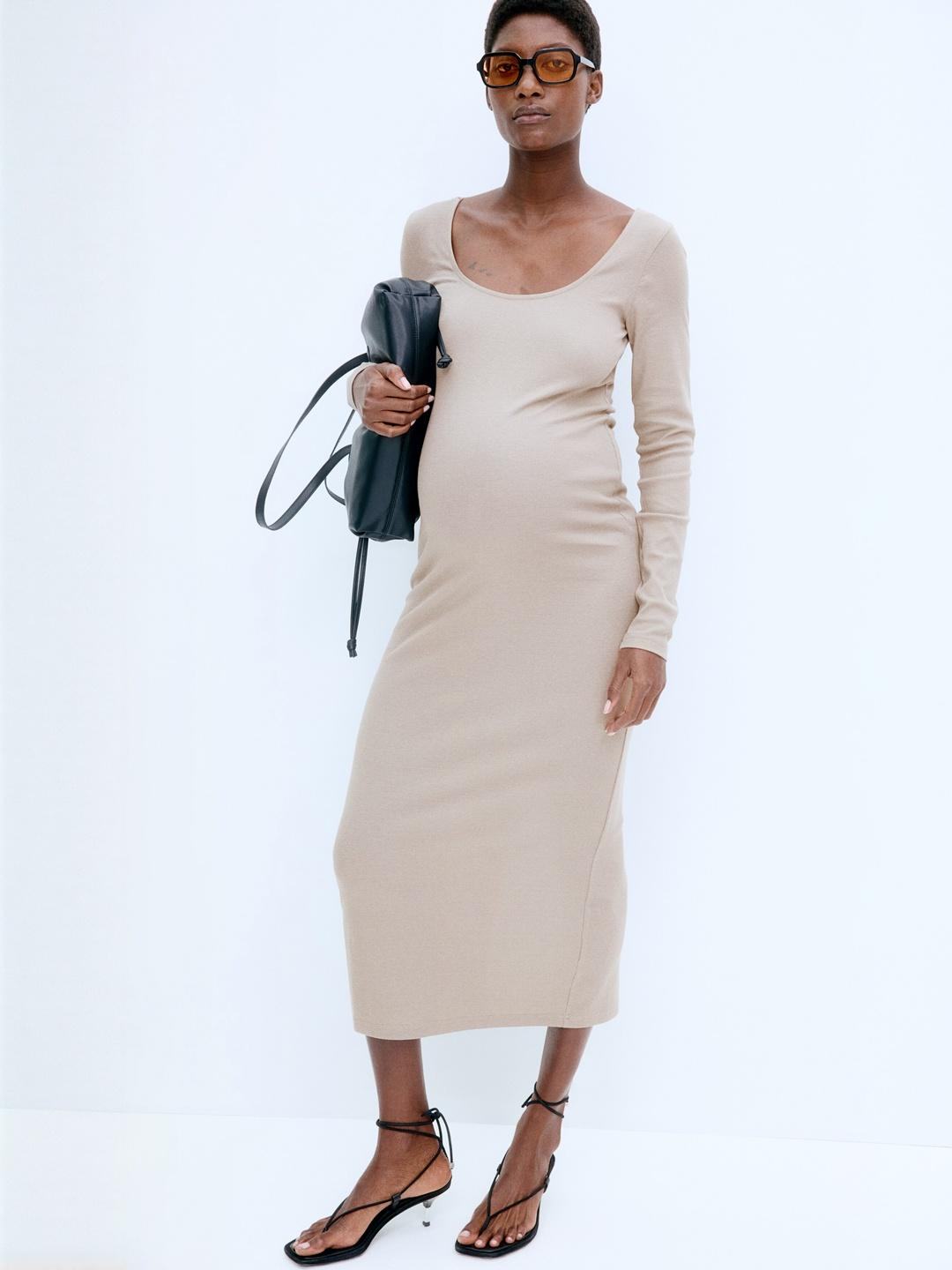 mama ribbed jersey dress H&M MAMA - Khaki Green MAMA Ribbed Jersey Dress - Size: XXL