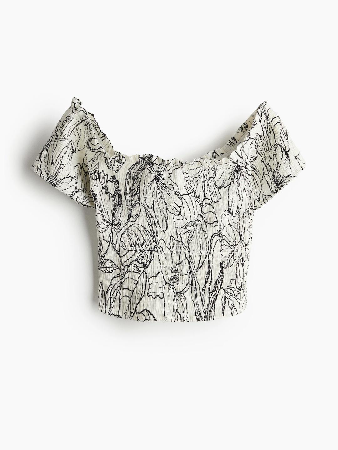 H&M Linen-Blend Smocked Top