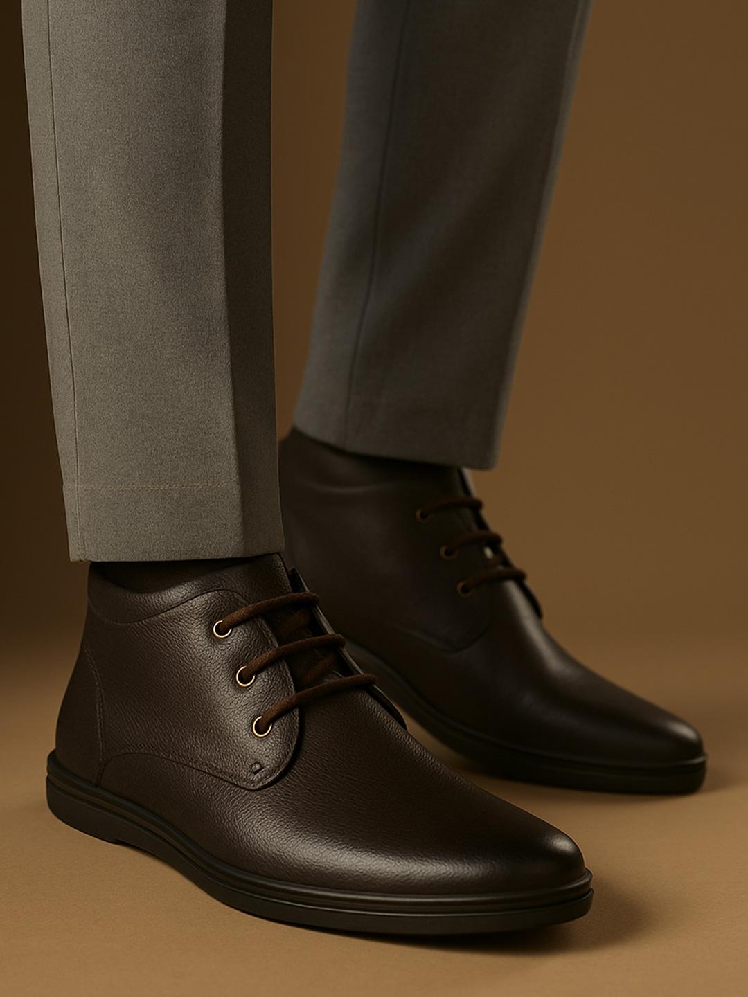 Red Chief Men Brown Leather Formal Derby Shoes - Image 1