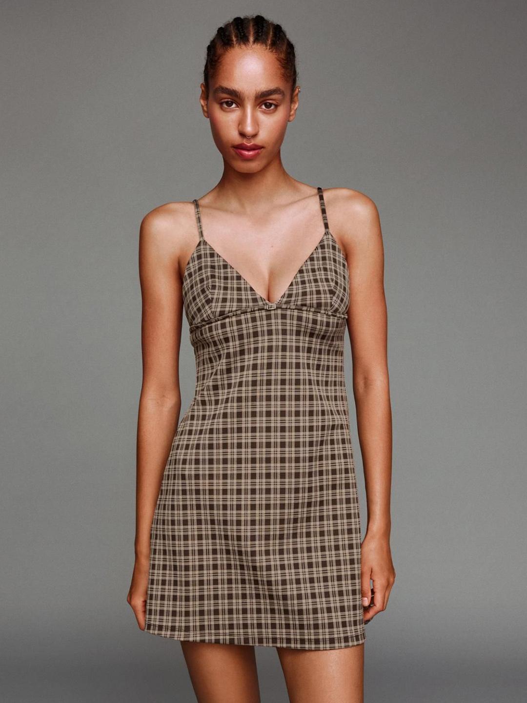 Buy Bershka Checked A-Line Mini Dress - Dresses for Women