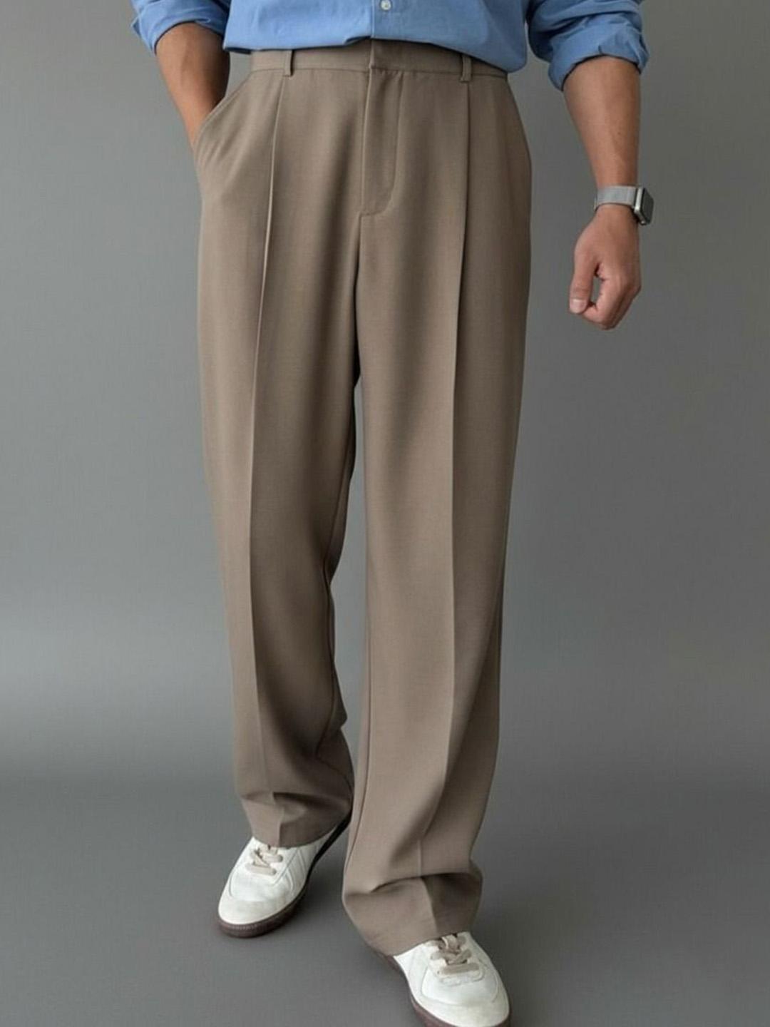 Buy COVZ Men Relaxed Straight Leg Straight Fit Easy Wash Pleated