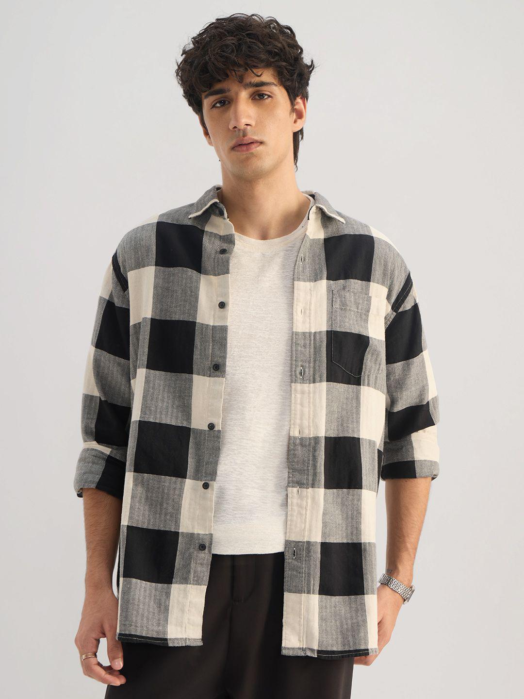 The Souled Store Men Regular Fit Checked Black Shirt