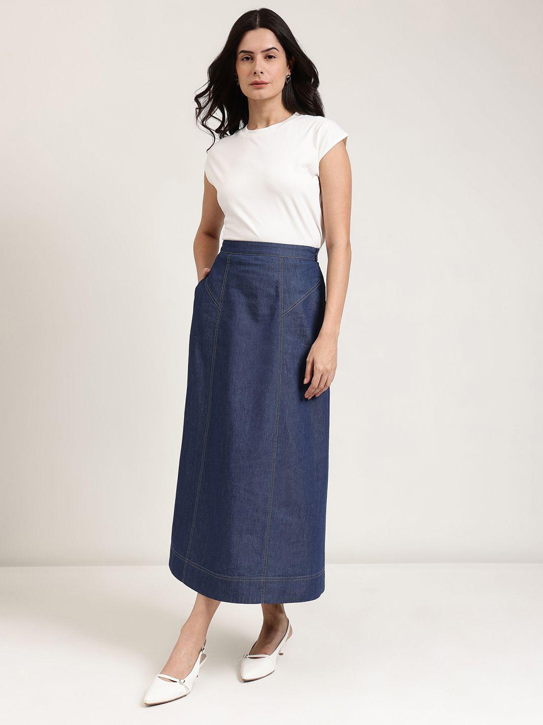 Buy FABLE STREET Denim Straight Midi Skirt - Skirts for Women
