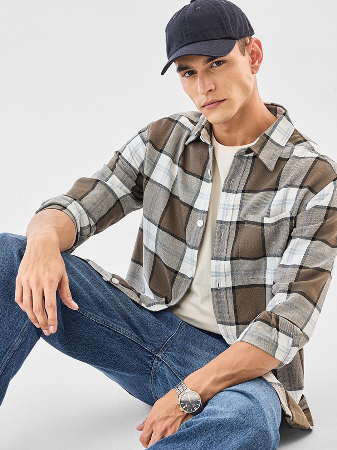 Snitch Men Relaxed Fit Buffalo Checked Shirt