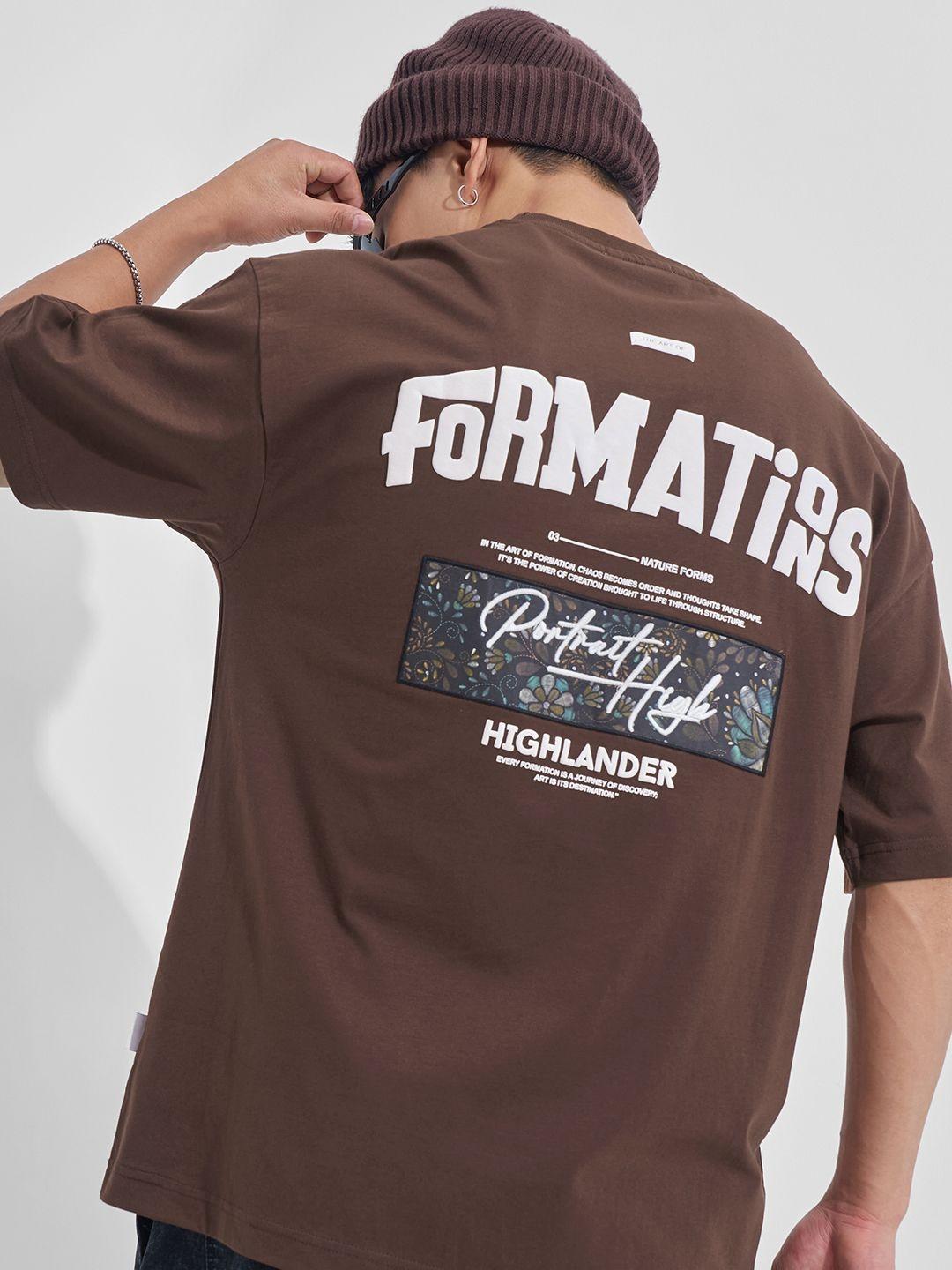 HIGHLANDER Men Typography Printed Round Neck Cotton Oversized T-shirt