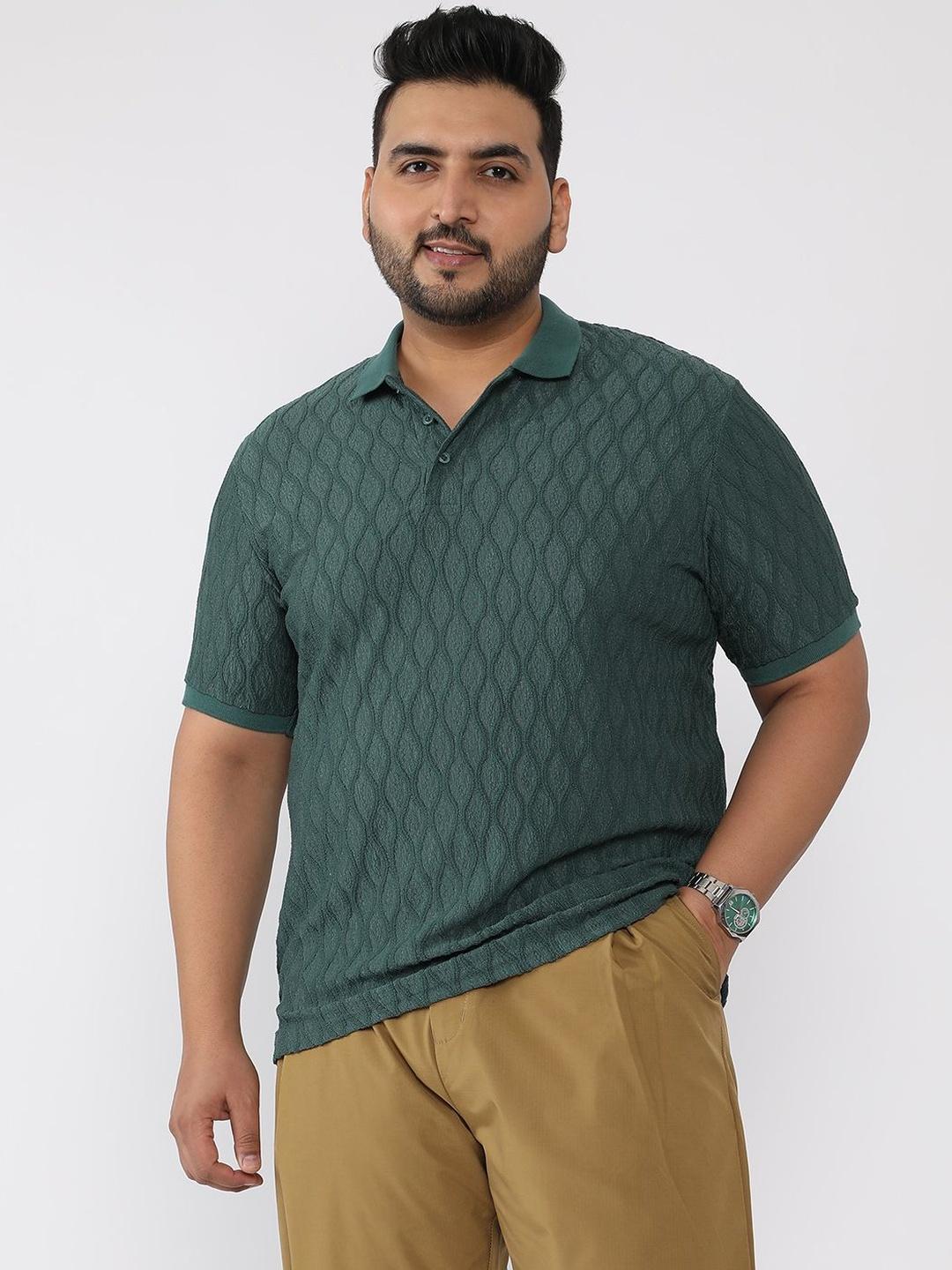 Instafab Plus Self Design Polo Collar Cotton Regular Fit T-shirt - Image 1