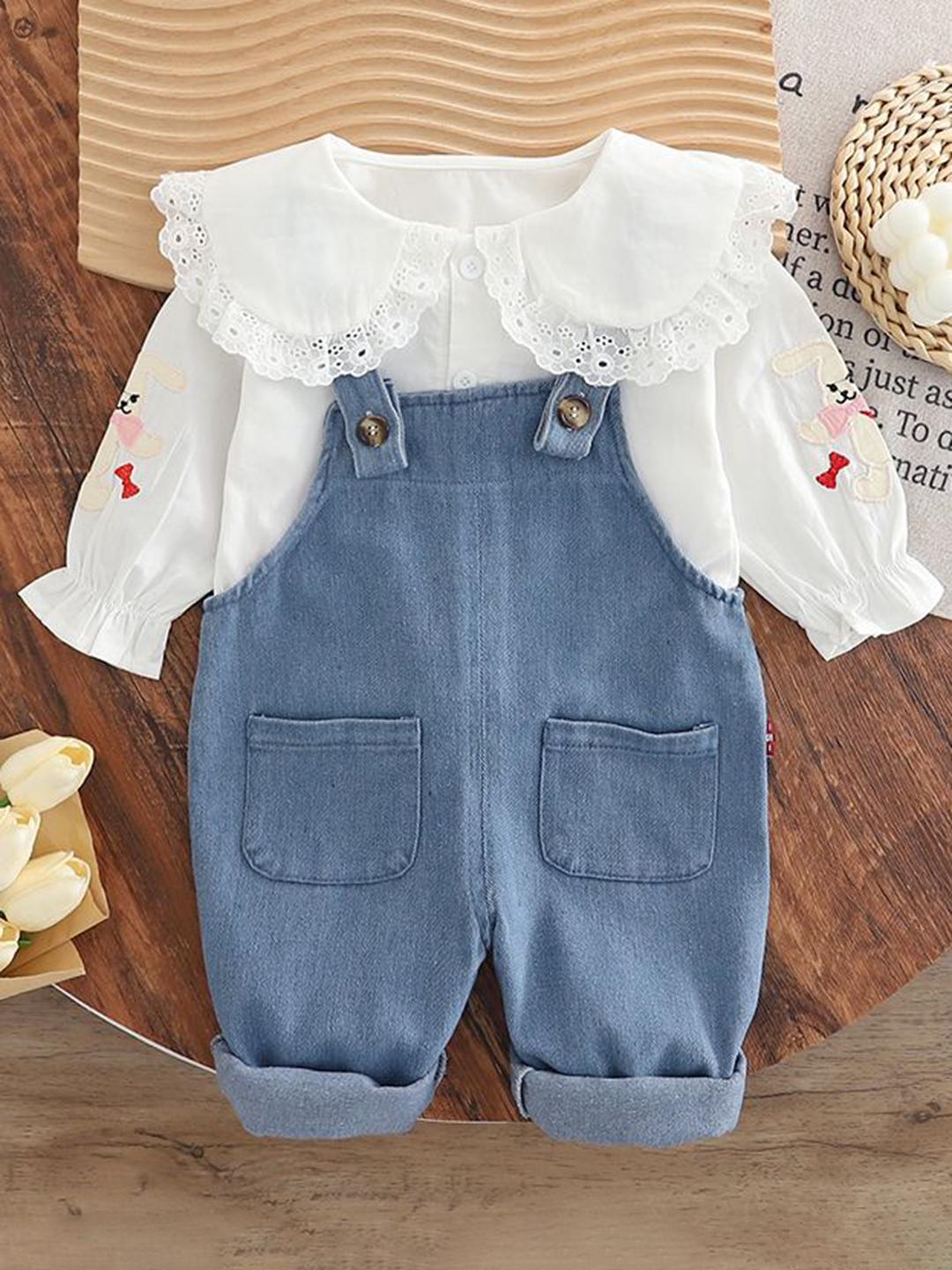 StyleCast x Revolte Infants Girls Cotton Dungarees With T-shirt - Image 1