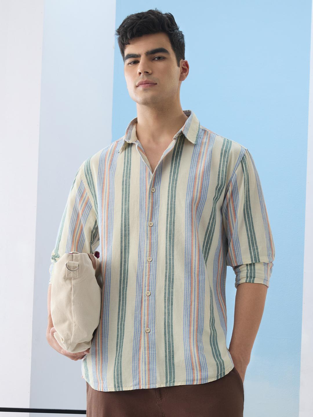 The Souled Store Sunset Lines Men Stripe Cotton Shirt - Image 1