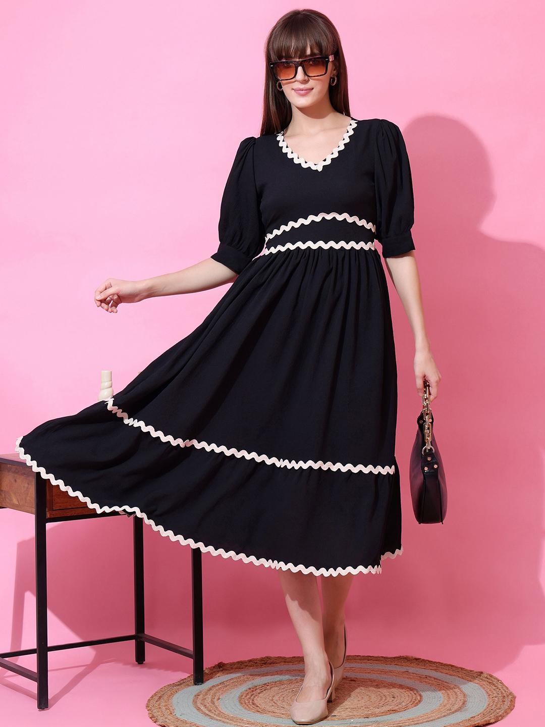 misha and puff willa dress 3y新品未使用 Buy SHEETAL Associates Women Puff Sleeve Ruffled Crepe Fit & Flare