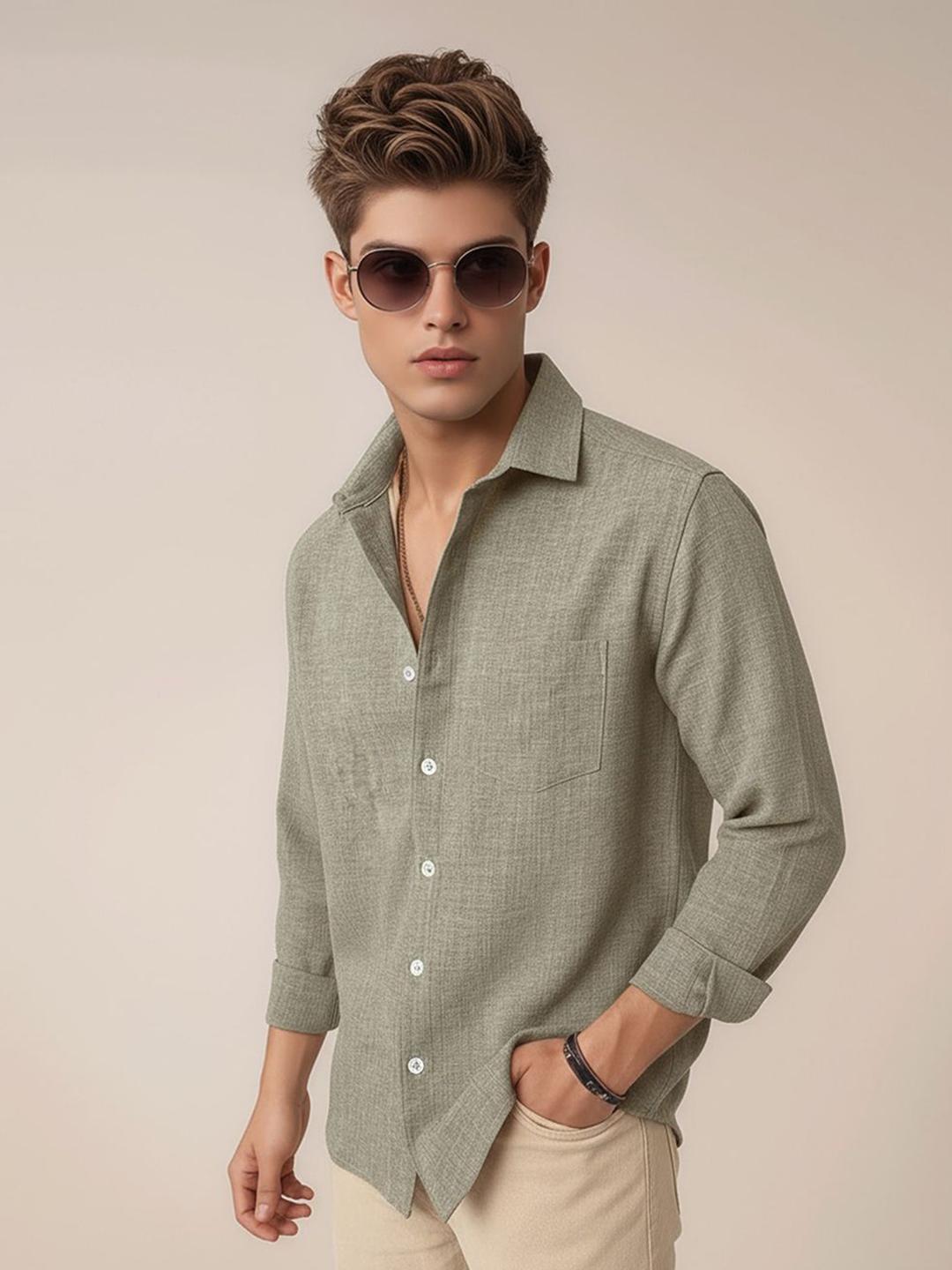 Anouk Rustic Standard Textured Spread Collar Shirt