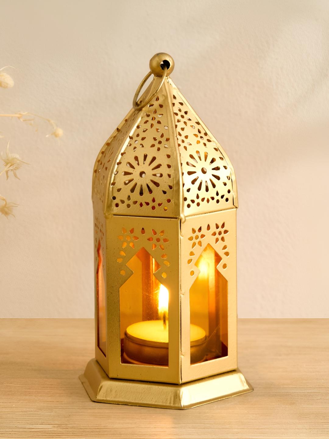 Buy Home Centre Salsa Moroccan Gold-Toned Glass and Metal Lantern