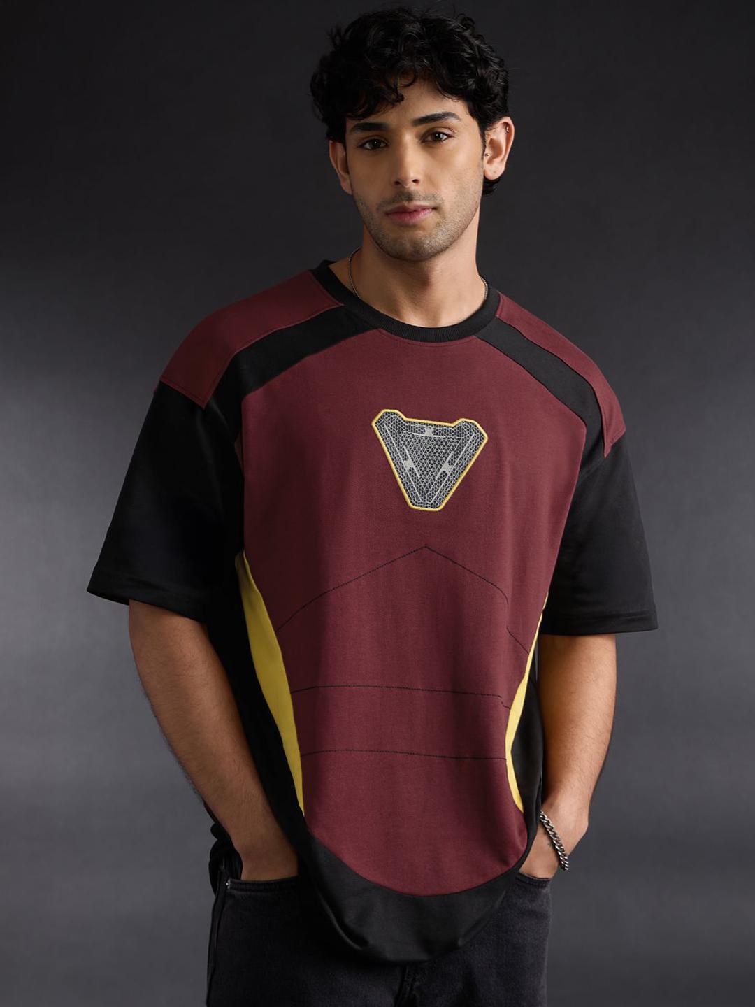 The Souled Store Men Oversized Iron Man Maroon Tshirts - Image 1