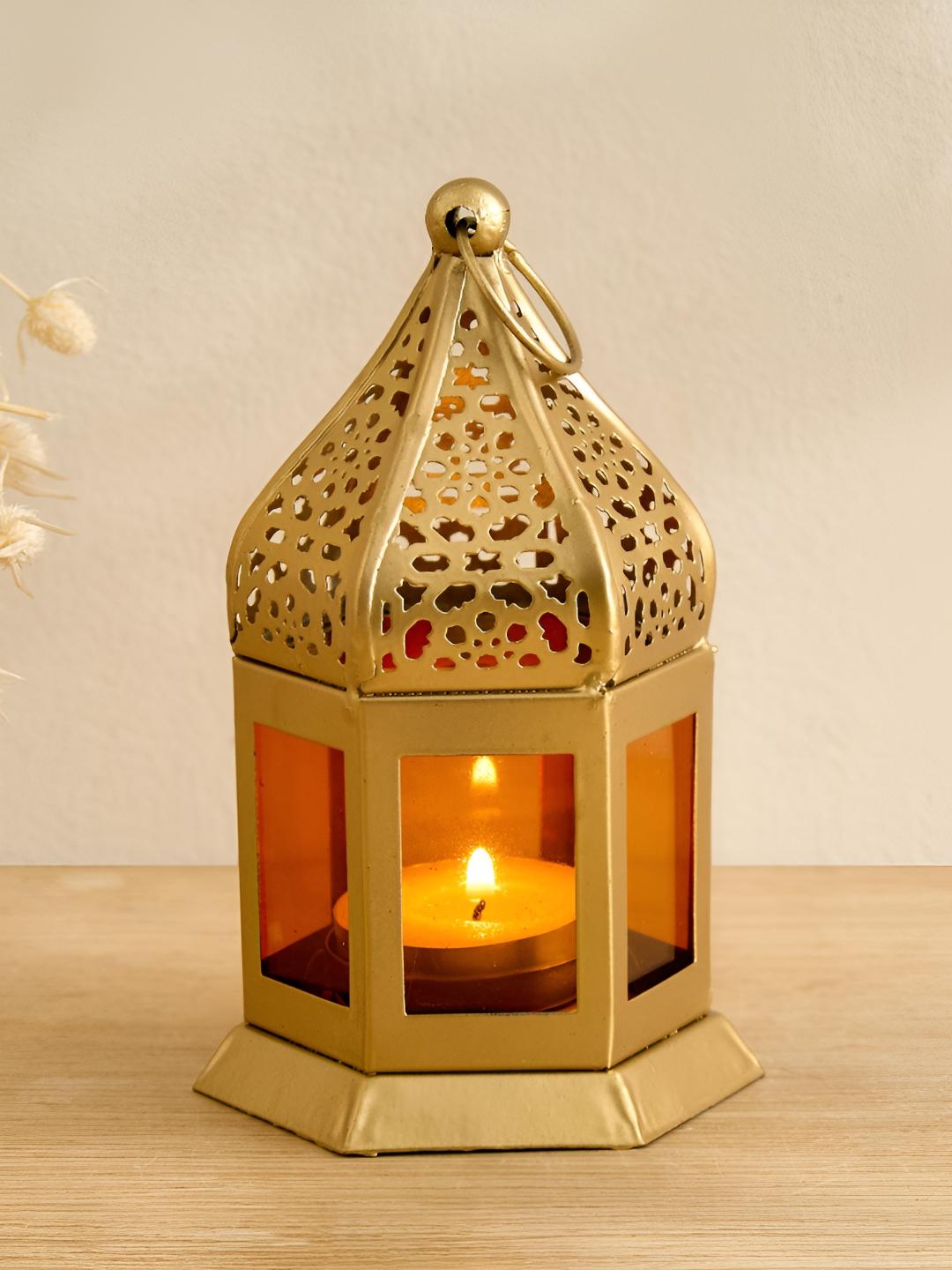 Buy Home Centre Salsa Moroccan Gold-Toned Glass Metal Lantern