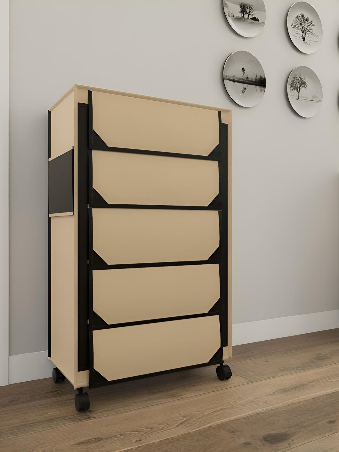 Fabura Beige & White 5-Layers Shoe Rack With Wheels - Image 1