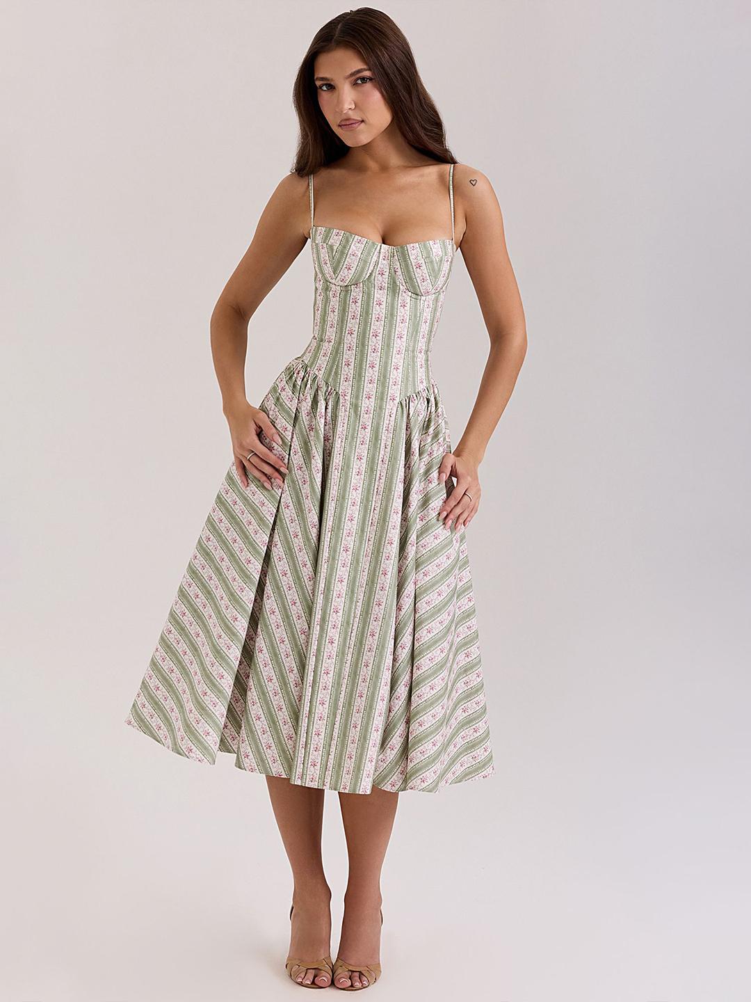 Buy LULU & SKY Women Striped Sleeveless Corset Midi Dress
