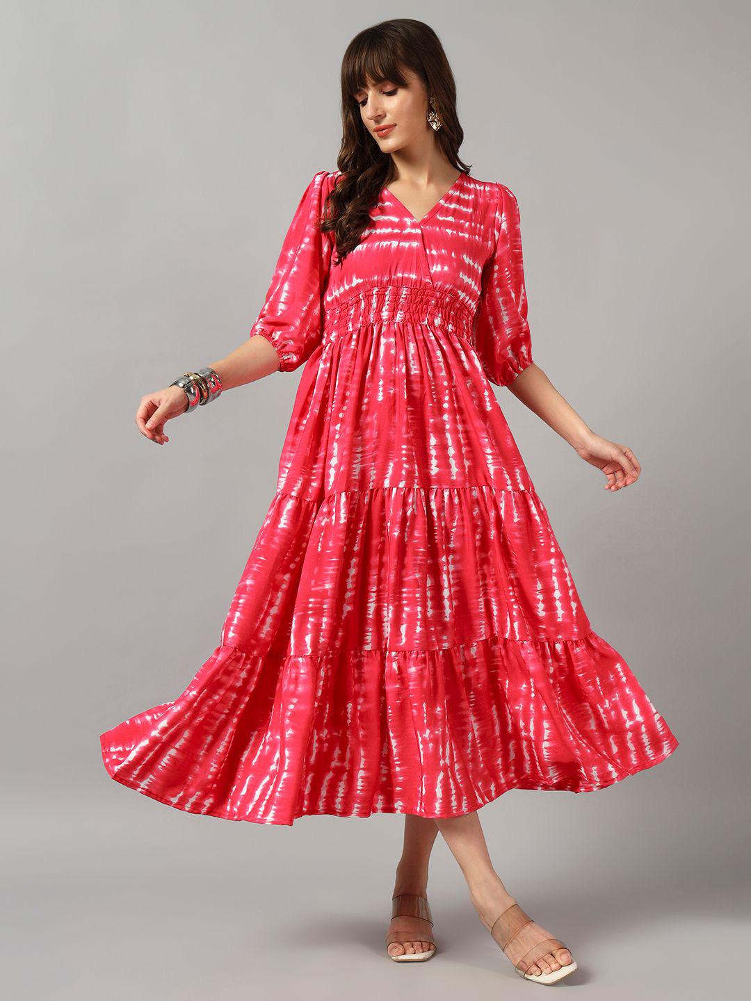 Buy Krunal Raiyani Women Tie and Dye Dyed V Neck Smocked Tiered